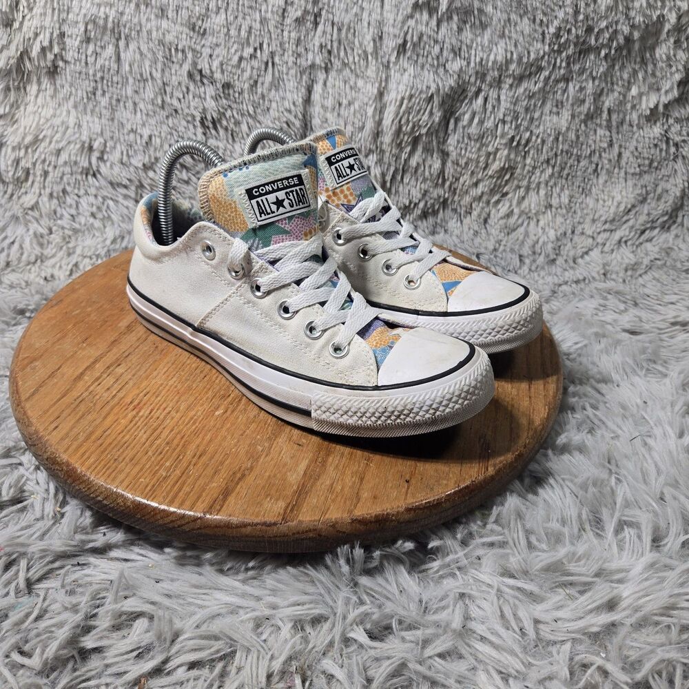 Converse All Star Canvas Sneaker Womens White Multicolor Tongue Size 8.5 Y2K